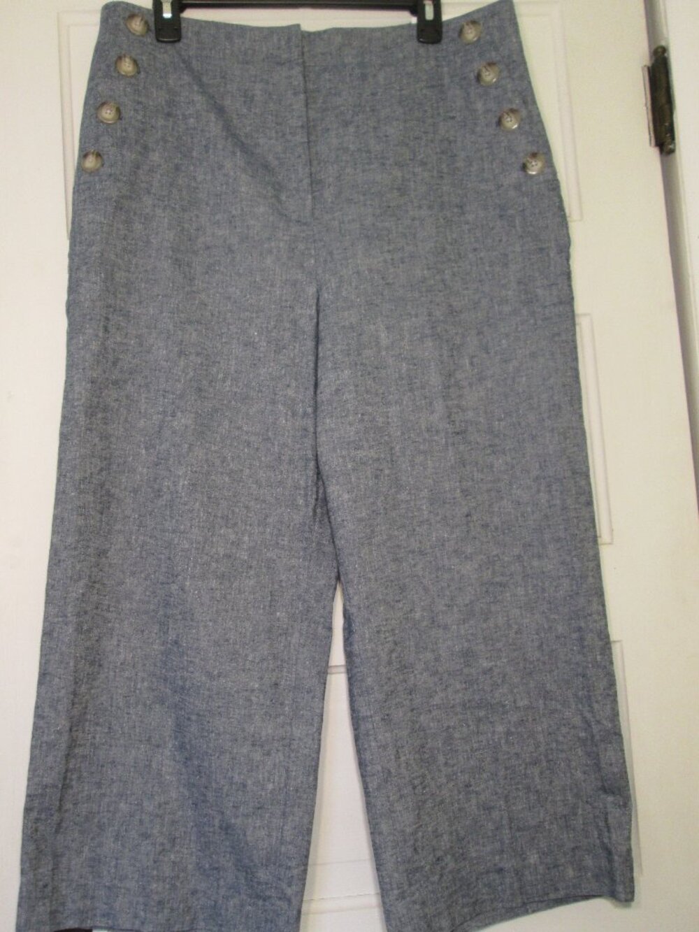 Ann Taylor Slim Wide Leg Linen Blend High Rise Ankle Pants Size 14 Blue NWT